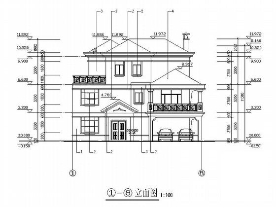 3层别墅建筑施工CAD图纸(三厅五卧五卫约190平米) - 4