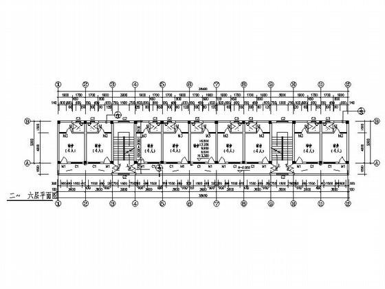 6层现代风格外廊式宿舍建筑施工CAD图纸 - 3