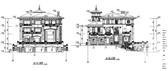 3层欧陆风格高级高尔夫球会C型别墅样板房建筑施工CAD图纸 - 1