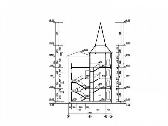 山庄4层独栋别墅建筑施工CAD图纸（453平方米） - 2