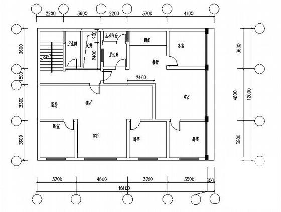 私人住宅楼建筑CAD施工图纸(1层2户) - 3