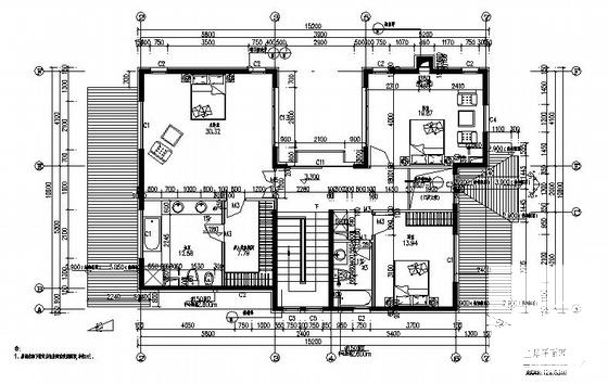 2层花园别墅A户型建筑CAD图纸 - 1