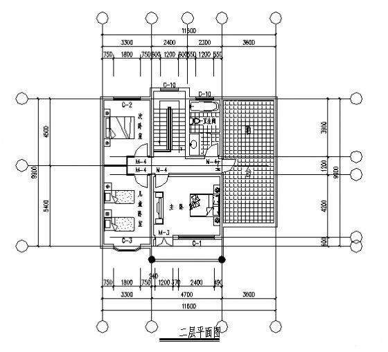 联体三开间新农村别墅建筑方案设计CAD图纸 - 2