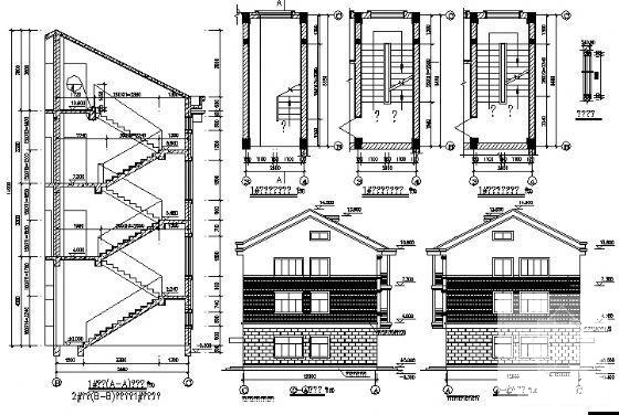 磐安县3层别墅B户型建筑施工CAD图纸 - 2