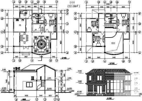 2层小别墅建筑CAD图纸平面、立面图 - 4