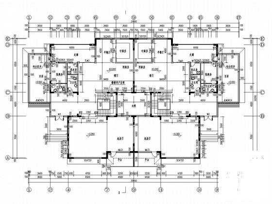 3层剪力墙结构公寓楼结构CAD施工图纸（条形基础）(地下室平面图) - 2