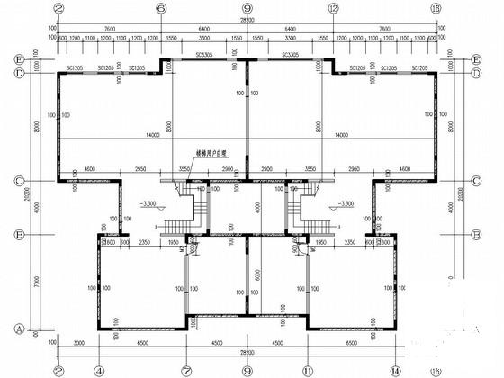 3层剪力墙结构公寓楼结构CAD施工图纸（条形基础）(地下室平面图) - 4