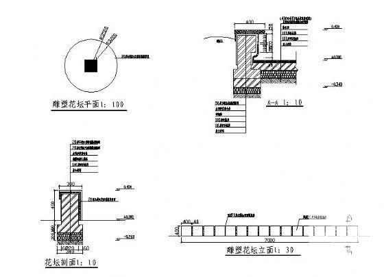 雕塑花坛施工图纸平面图及剖面图,立面图 - 1