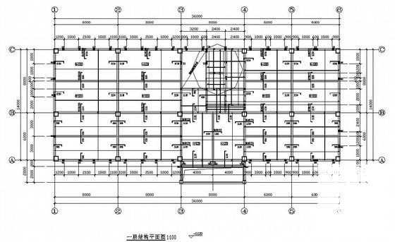 3层独立基础框架结构办公楼结构CAD施工图纸（带地下室）(平面布置图) - 1