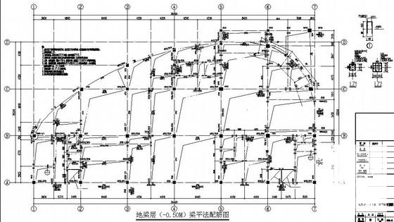 4层框架结构市民体质监测中心结构CAD施工图纸(梁平法配筋图) - 1