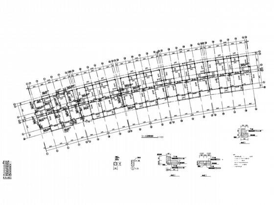 弧形6层框架住宅楼结构CAD施工图纸(夯式灌注桩)(平面布置图) - 3
