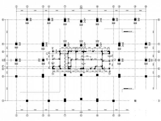 23层混凝土框架核心筒住宅楼结构CAD施工图纸(筏板基础)(一层剪力墙) - 1