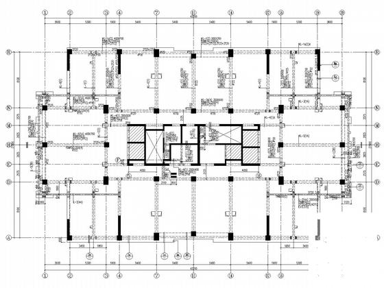 23层混凝土框架核心筒住宅楼结构CAD施工图纸(筏板基础)(一层剪力墙) - 5
