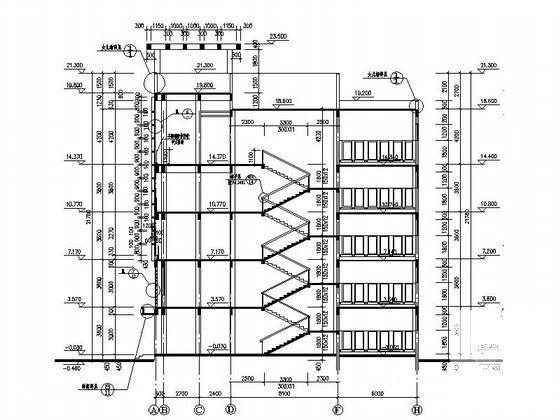 学校5层外廊式教学楼建筑施工CAD图纸 - 2