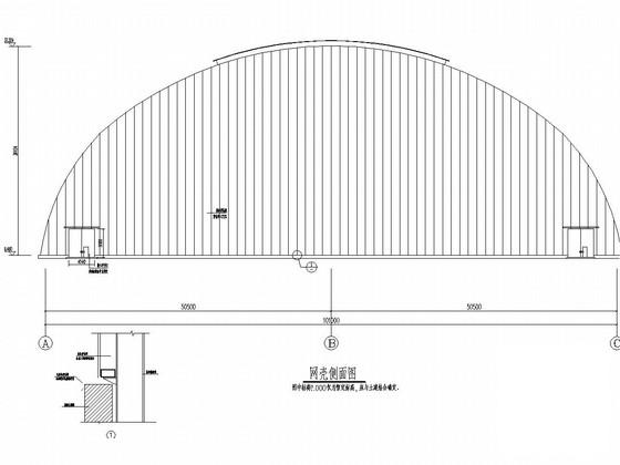 101米跨煤棚网壳结构施工图（图纸详细）(立面图) - 2