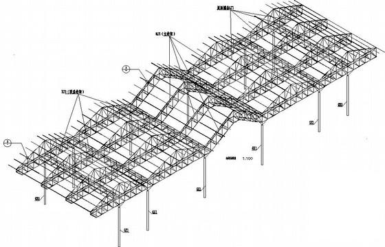 收费站（雨棚）桁架结构CAD施工图纸（单层建筑） - 1