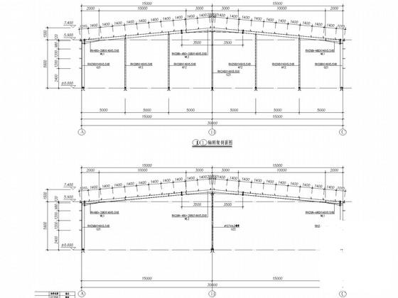 30米双连跨门式刚架单层封闭式钢结构厂房结构CAD施工图纸（独立基础） - 2