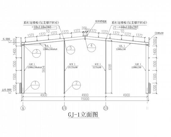15米跨门式刚架单层厂房结构CAD施工图纸（独立基础）(平面布置图) - 1