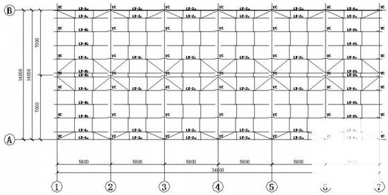 14米跨钢结构单层工业厂房结构CAD施工图纸(基础平面图) - 1
