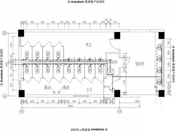 6层办公楼给排水电CAD施工图纸（礼堂） - 3