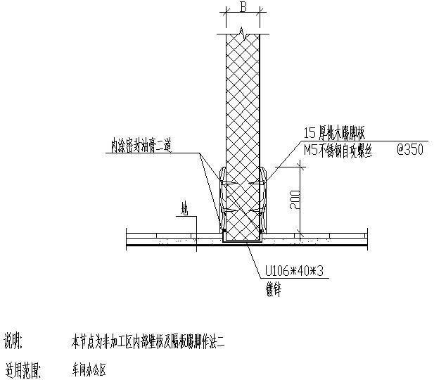 非加工区内部壁板及隔板踢脚作法节点构造设计详图纸（二） - 1