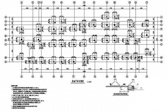 5层框架结构独立基础住宅楼结构设计CAD施工图纸(平面布置图) - 1