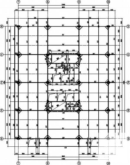 104米钢框架办公楼部分结构图纸(平面布置图) - 1