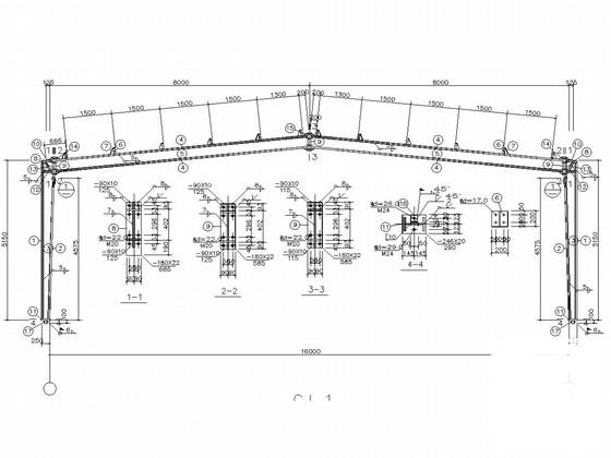 16米跨门式刚架结构结构厂房结构图纸 - 3