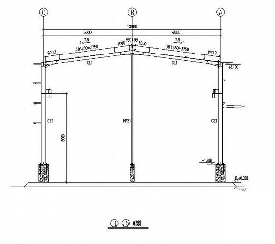 12米跨钢结构厂房建筑结构CAD施工图纸（7度抗震）(平面布置图) - 3