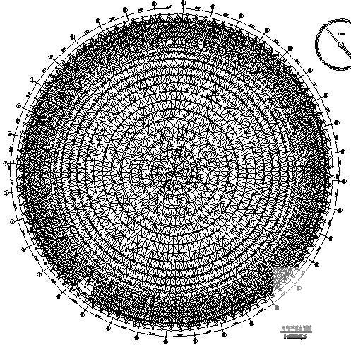 123米圆形煤场屋面网壳结构CAD施工图纸 - 1