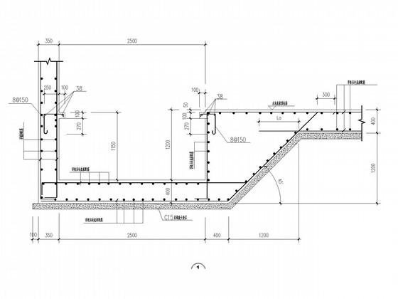 15米X60米蓄水池结构CAD施工图纸（平面布置图纸）(池壁混凝土) - 4