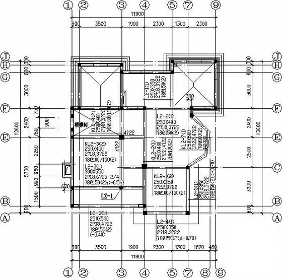 两层框架结构条形基础坡屋顶别墅结构CAD施工图纸(地下室顶板) - 2