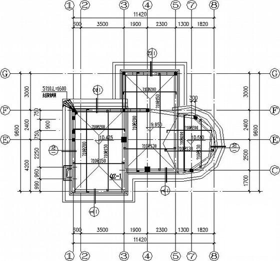 两层框架结构条形基础坡屋顶别墅结构CAD施工图纸(地下室顶板) - 3