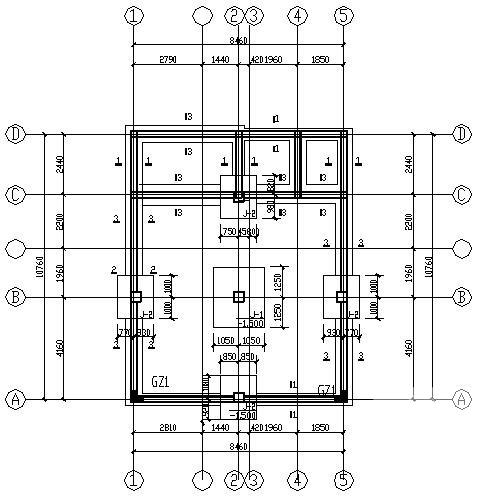 3层独立基础框架结构别墅结构CAD施工图纸（7度抗震）(平面布置图) - 1