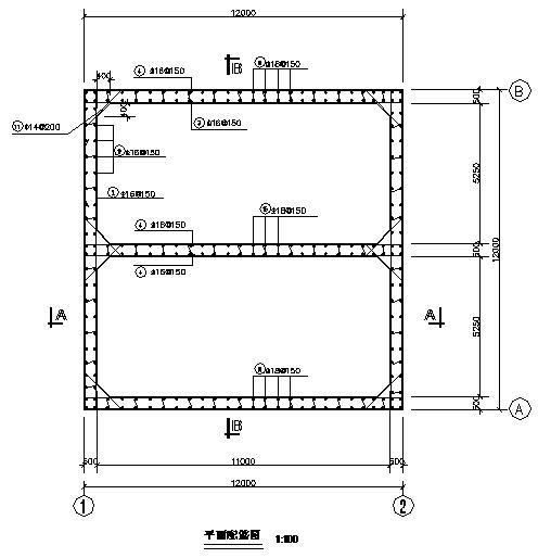 4.5米深地下蓄水池结构设计CAD施工图纸(平面图) - 2