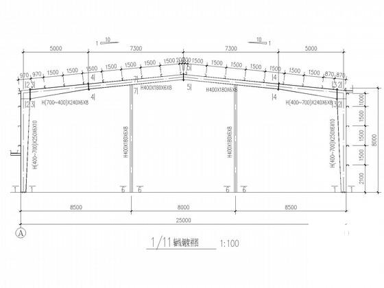 25米跨独立基础门式刚架厂房结构CAD施工图纸（8度抗震）(平面布置图) - 1