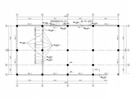 地上1层地下1层框架结构厂房结构设计CAD施工图纸（7度抗震）(平面布置图) - 1