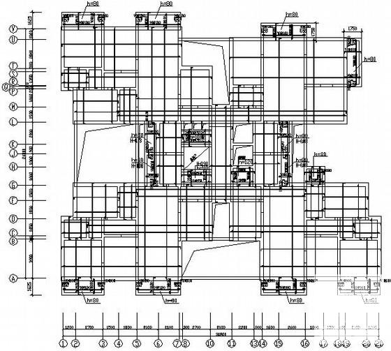 15层剪力墙结构住宅楼结构设计CAD施工图纸(筏板平面配筋图) - 1