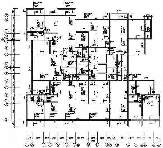 15层剪力墙结构住宅楼结构设计CAD施工图纸(筏板平面配筋图) - 2