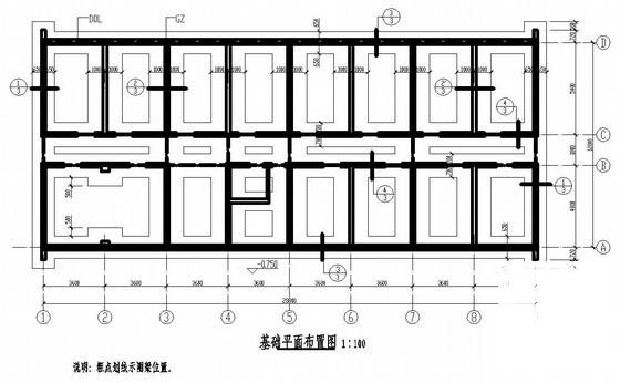 5层砖混结构办公楼结构CAD施工图纸（8度抗震）(平面布置图) - 1