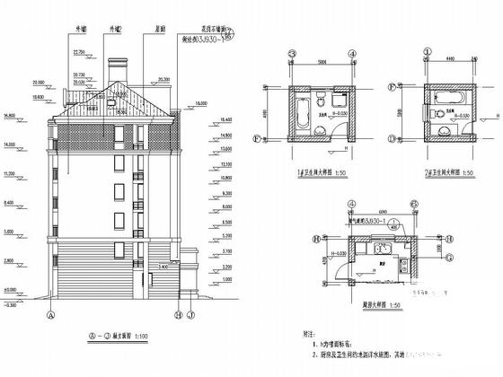 6层底框抗震墙结构住宅楼结构图纸（建筑图纸）(平面立面剖面图) - 5