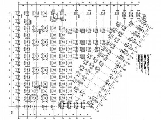 混凝土墙-钢框架大型综合办公楼结构设计CAD施工图纸(基础平面图) - 1
