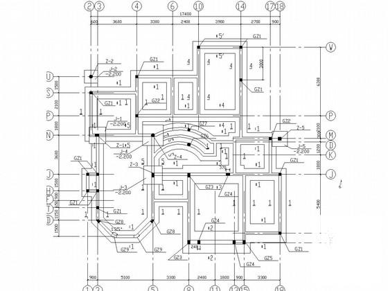 6度抗震两层砌体结构住宅楼结构CAD施工图纸（建施）(基础平面图) - 1