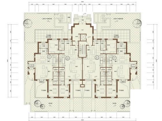 5层花园洋房户型平面图纸（三室两厅四卫、240-250平方米） - 2