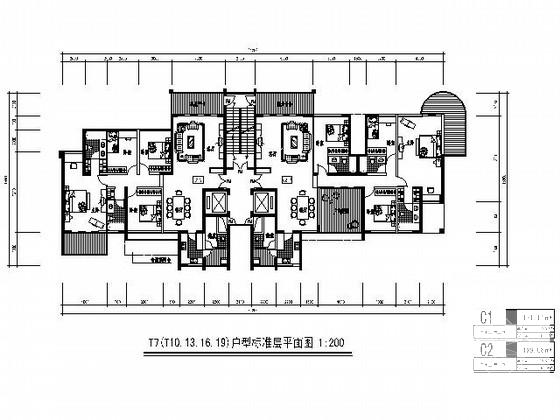 高层二梯二高档住宅楼户型图纸（170、190平方米） - 1