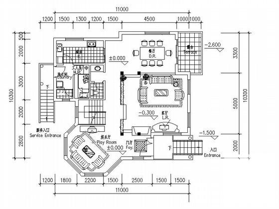 3层独栋别墅建筑户型CAD图纸（243平方米） - 1