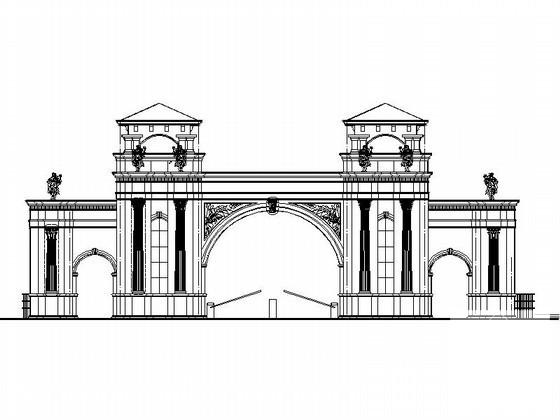 国际商业区大门建筑施工CAD图纸 - 1