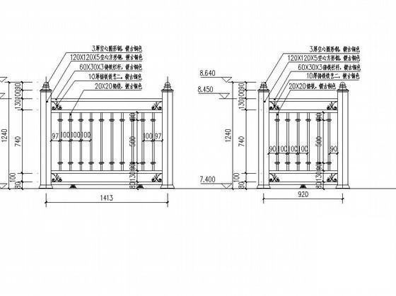 入口铁艺栏杆施工dwg和CAD图纸 - 3