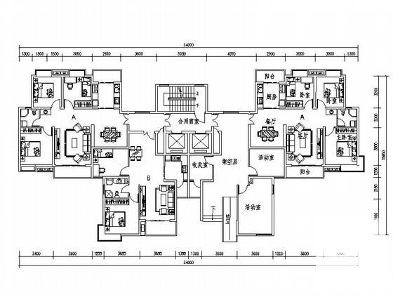 小高层住宅楼一梯四户型设计图纸（84、104平方米）.dwg - 1