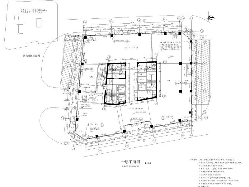 莲湖大厦16层框筒结构办公楼建筑施工图 一层平面图